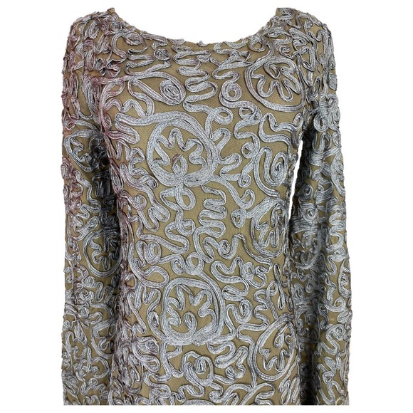 Sundance Pure Elegance Applique Shift Dress in Tan and Grey Size 6 - Picture 7 of 8